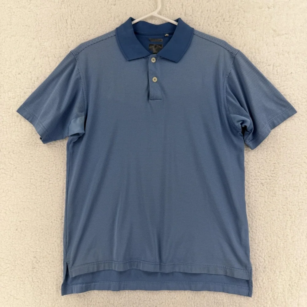 Adidas Polo Shirt Mens Small Blue‎ Stripe Golf Performance Athletic Clima Cool
